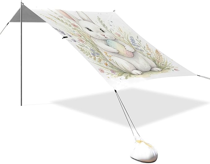 Beach Canopy with Windproof Ropes &amp Sandbags Beach Tent Sun Shade Sun Shelter for Camping Trips Fishing Backyard Fun or Picnics Easter Bunny