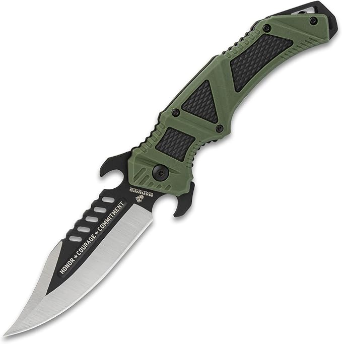 United Cutlery USMC Desert Ops Pocket Knife | 4 Blade | 9 Overall | TPR and TPU Handle | Pocket Clip (Olive Drab)