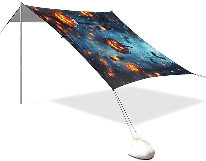 ALAZA Halloween Night Pumpkin Beach Tent Sun Shelter UPF50+ Protection Beach Shade Canopy w/ 4 Sandbags for Outdoor Camping Fishing Backyard Fun Picnic 10x9 ft