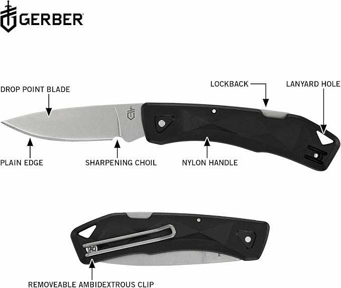 Gerber Gear LST Ultra - Lightweight EDC Knife - Survival Tactical Tool for Hiking Camping &amp Outdoor - Compact Folding Pocket Knife - Stainless Steel Blade - Made in USA - Black