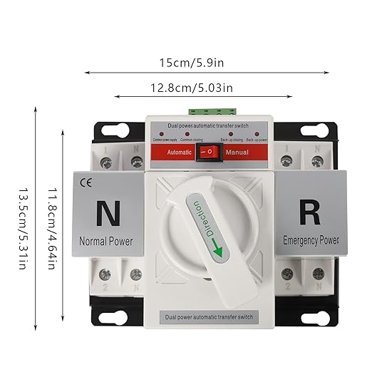 (New) 2P 63A Dual Power Automatic Transfer Switch with Manual Changeover and Generator 110V White