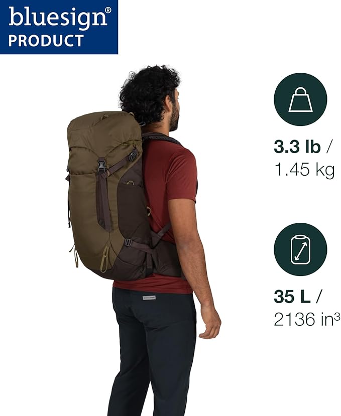Osprey Kestrel LT 35L Men's Backpacking Backpack - Lightweight Hiking &amp Camping Bag with Waterproof Raincover Rays Blue