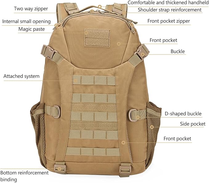 Tactical Backpack for Men Day Pack Molle Military Rucksack Waterproof 35L EDC Bag for Fishing Hiking Hunting (Jungle Camouflage)