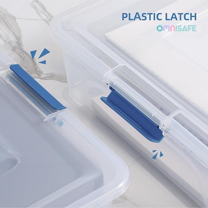 Plastic Storage Bin with Lid Stackable Design Clip Box for Crafts Supplies and Office Items Container (4 Pack 10 Quart Blue)