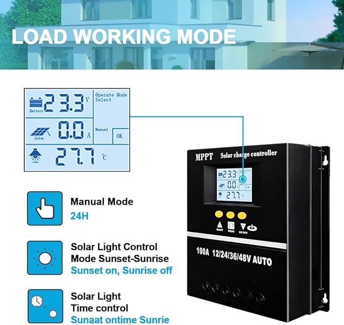 100A MPPT Solar Charge Controller 12V 24V 36V 48V LCD Display Battery Intelligent Regulator Max 100V Input Dual USB for Lead-Acid/Lithium