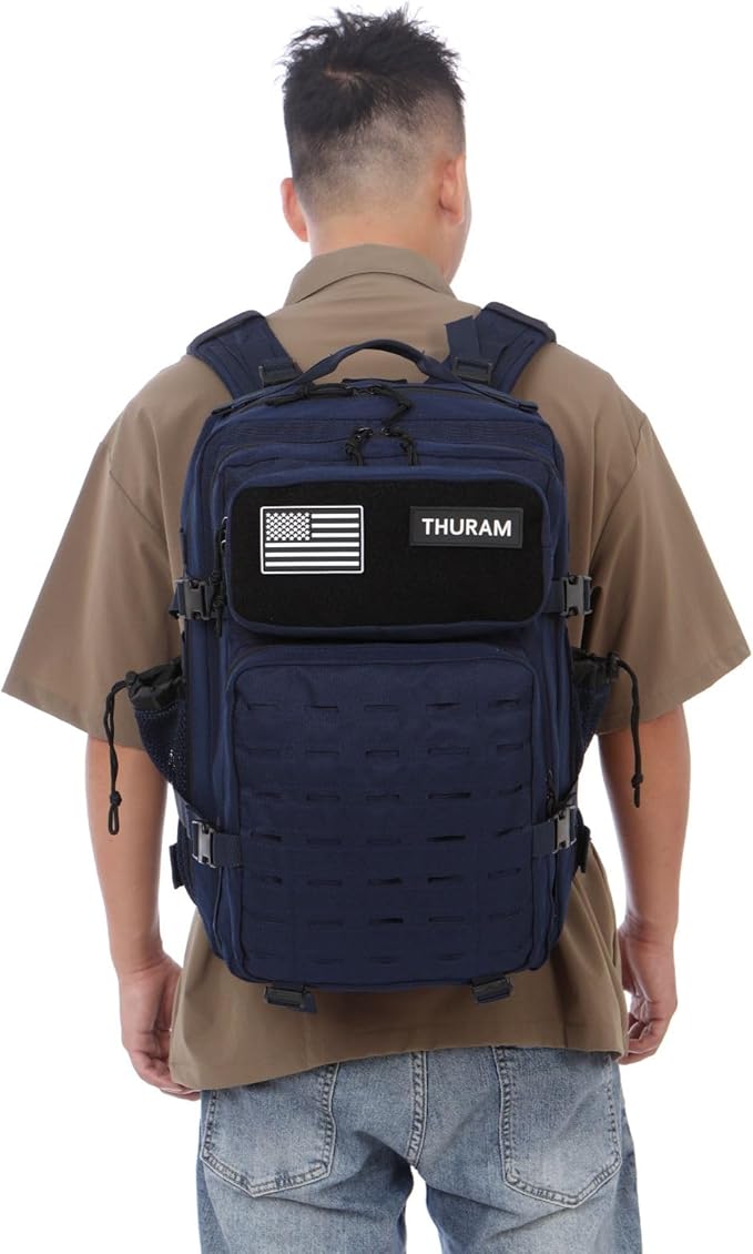 50L Tactical Military Backpack Waterproof Sturdy Bag for Hiking Camping Fishing Gym Backpack with Bottle Holder (Navy)