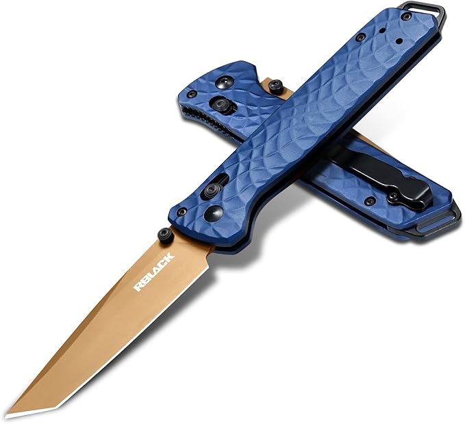 RBLACK 3.3 Tanto EDC Tactical Folding Knife with CPM S35VN Steel &amp Aluminum Handle Featuring Robust Axis Lock Reversible Clip for Everyday Carry - Ideal Gift for Men and Women Royal Blue