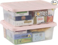 Wekioger Set of 2 Versatile Organizer Bins with Pink Lids 14 Quart Plastic Latching Storage Box