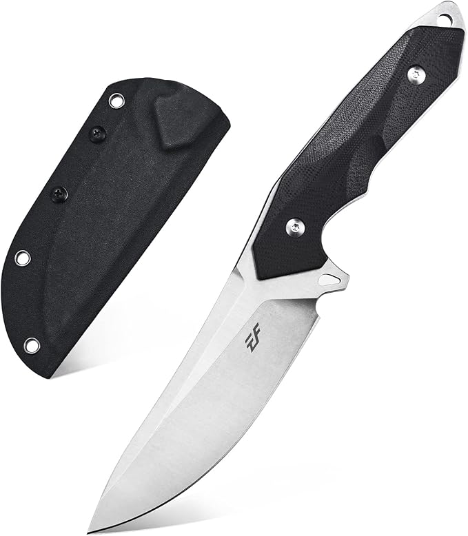 Eafengrow EF122 Fixed Blade Knife D2 Steel Blade G10 Handle Pocket Knives Fixed Knife Survival Outdoor Camping Survival Tool Knives Kydex Sheaths (Black)