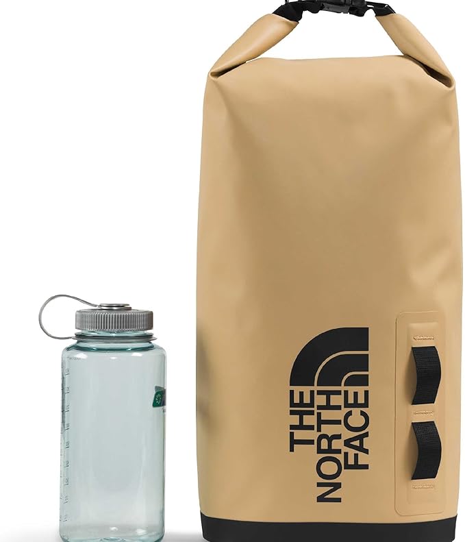 The North Face Base Camp Dry Bag - Roll-Top Waterproof Stuff Sack Ideal for Camping Gear &amp Kayak Accessories Khaki Stone/TNF Black 12 Liters