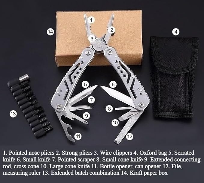 13-in-1 Mini Multitool Pocket Knife with Pliers Stainless Steel Folding Utility Tool Compact 10.5cm &amp Sheath for Camping Travel Repair - Outdoor Enthusiasts DIYers