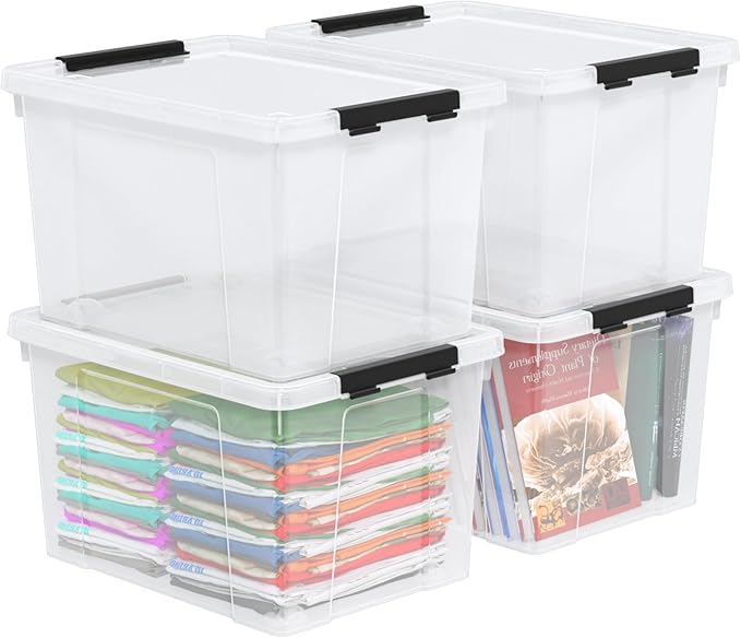 35 Quart Clear Latch Storage Box with Wheels 4-Pack Clear Plastic Storage Boxes with Lids