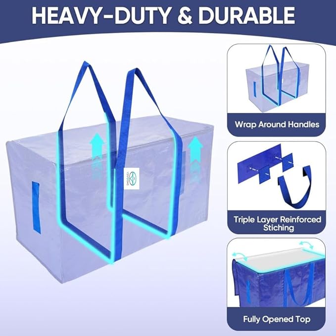 Extra Large Moving Bags with Zippers &amp Carrying Handles Heavy-Duty Storage Tote Moving Boxes for Space Saving (4)