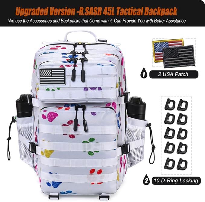 45L Tactical Backpack for Men Women Military Assault Pack with MOLLE Large 3 Day Bug Out Bag for Hiking Camping
