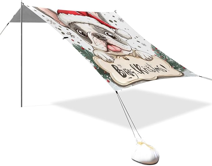 ALAZA Merry Christmas French Bulldog Bone Christmas Hat Beach Tent Sun Shelter Portable Canopy Sunshade for Outdoor Camping Picnics Backyard Fun 10x9 ft