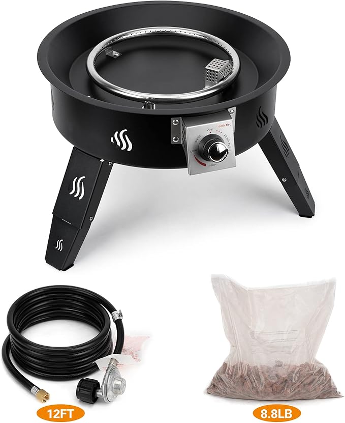 ONLYFIRE OUTDOOR LIVING Propane Fire Pit 19 with Foldable Legs Gas Firepit with Lava Rocks -Portable Smokeless Fireplace for Outside Camping Bonfire Patio Backyard RV Tailgating FP000