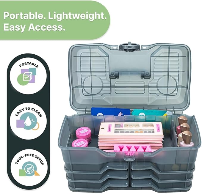 Best Kept | Portable Cosmetic Organizer with Compartments | Makeup Organizer Box For Vanity | Skin Care | Jewelry | Cosmetic Train Case | Hair &amp Grooming Storage Case | Dark Grey