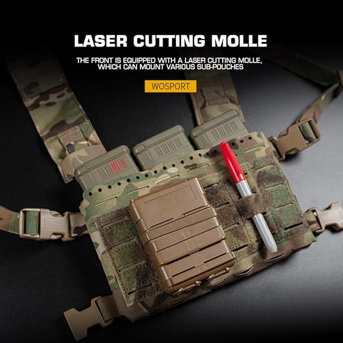 Tactical Pouches Chest Pack with Triple Magazine InsertMOLLE Chest Rig with Placard Hook Loop