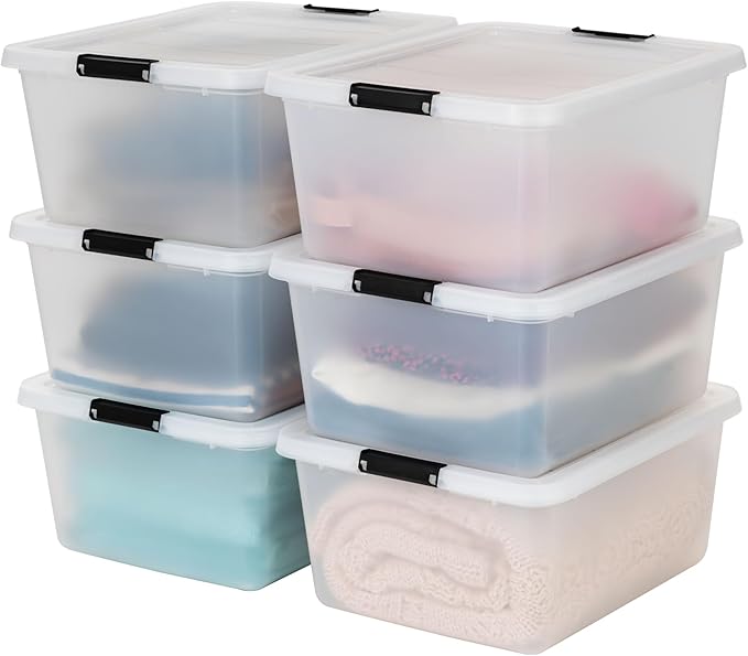 IRIS USA 6-Pack Clip Box with Latching Lids 18 Quart Craft Storage Bins Art &amp Writing Supply Containers for Home Office &amp Classroom Organization