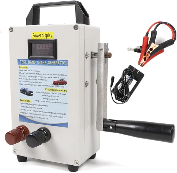Hand Crank Charger Generator Portable Power Station with Charging and Firewire Clamp 150W Manual Power Supply Emergency Charger for Camping Outdoor Mobile Phone Computer Charging(TK-150W-S)