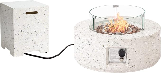 HOMPUS Outdoor Propane Fire Pit 40000 BTU 42-inch x 17-inch Round Concrete Gas Fire Table Outside Smokeless Firepit with Tank CoverWind GuradLava Rocks and Rain Cover for GardenDeckBackyard