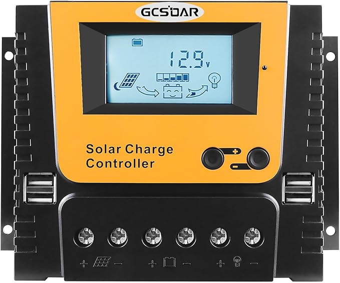 60A Solar Charge Controller 12V 24V 36V 48V Max PV 100VDC Backlit Display Solar Panels Off-Gird Quattro USB Intelligent PWM Regulator for LFP AGM SLD FLA BAT (60A)