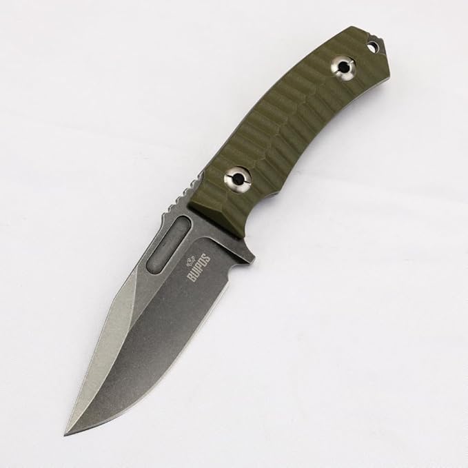 BD02 Fixed Edge Knife 22.9CM Stainless Steel Blade G10 Handle Full Edge EDC Tool Straight Knife for Work Camping Survival (Stone Wash Black Stone Wash White) (Green handle and black blade)