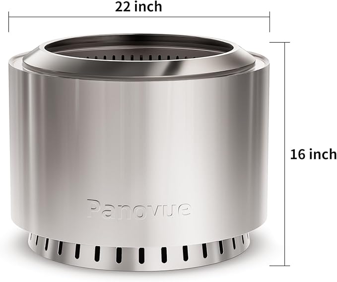 Panovue 22 inch Smokeless Fire Pit with Waterproof Cover Stainless Steel Outdoor Smokeless Firepit Wood Burning Fire Pits for Camping BonfireLow Smoke Firepit for Outside[Slivery]