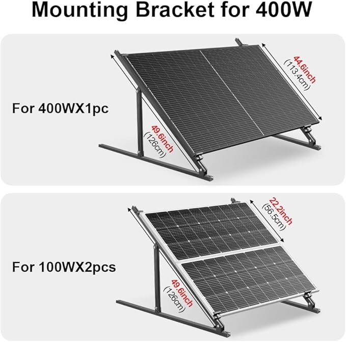 Dokio 50in Adjustable Solar Panel Mount Brackets with Foldable Tilt Legs on Any Flat Surface for RV Roof Boat Any Off-Grid Systems