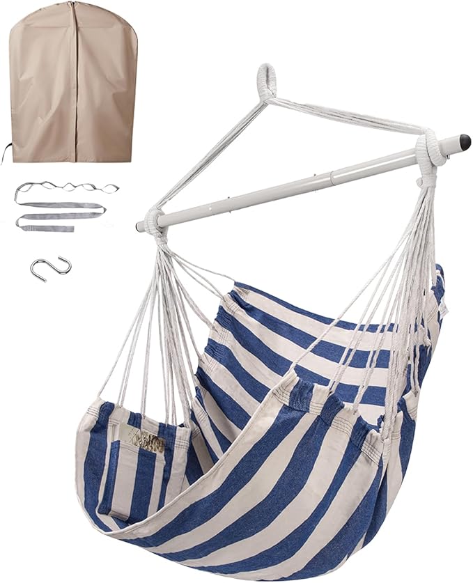 ADVOKAIR Hammock Chair Swing Heavy-Duty Hanging Rope Swing Seat Supports 500 Lbs Ideal for Outdoor Patio Backyard Porch Deck &amp Indoor Bedroom Use
