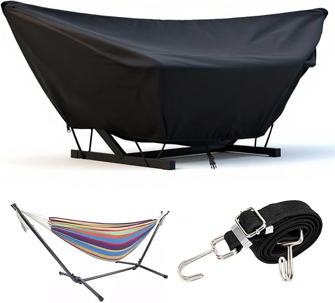 Outdoor Hammock Cover with Zip and Elastic Ropes Heavy Duty 420d Hammock Covers with Adjustable Buckle for Outdoor Universal Hammocks Waterproof Windproof (9-10FTBlack)