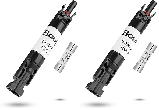 BougeRV 15A Solar Fuse Holder Inline PV Inline Fuse Holder 15 Amp for Solar Panel and Solar Controller Waterproof Solar Connector Solar Surge Protection Device (Pack of 2)