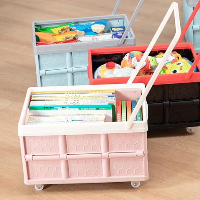 DOITOOL 2Pcs Collapsible Storage Bin with Lids Foldable Plastic Box for Clothes and Toys Large Stackable Container with Wheels Space-saving Storage for Home and Vehicle