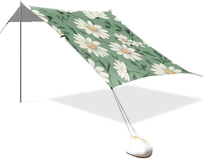 ALAZA Daisy Spring Flowers Vintage Green Beach Tent Sun Shelter Portable Canopy Sunshade for Outdoor Camping Picnics Backyard Fun 10x9 ft