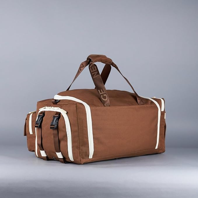 WOLFpak Ultimate 40L Gym &amp Travel Duffle Bag for Men &amp Women | Heavy-Duty Gear Bag w/Durable Waterproof 1000D Oxford Material | Hard Shell Base Laptop Sleeve Custom Patch Options | (Mocha Br