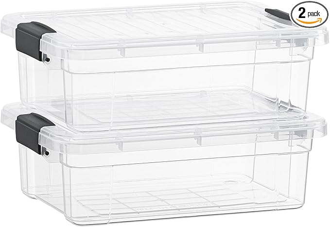Superio Storage Bins with Lids- 2 Pack 7.4 Qt Clear Boxes for Organizing Stackable Plastic Containers- BPA Free Non-Toxic Odor Free Organizer for Home Office Dorm