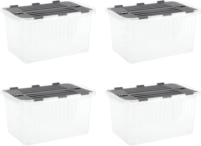 Superio Storage Bins with Lids Clear Plastic Containers for Organizing Stackable Totes BPA Free Odor Free Organizer Boxes for Home and Dorm 35 Quart (4 Pack 20.25x14x10.5)