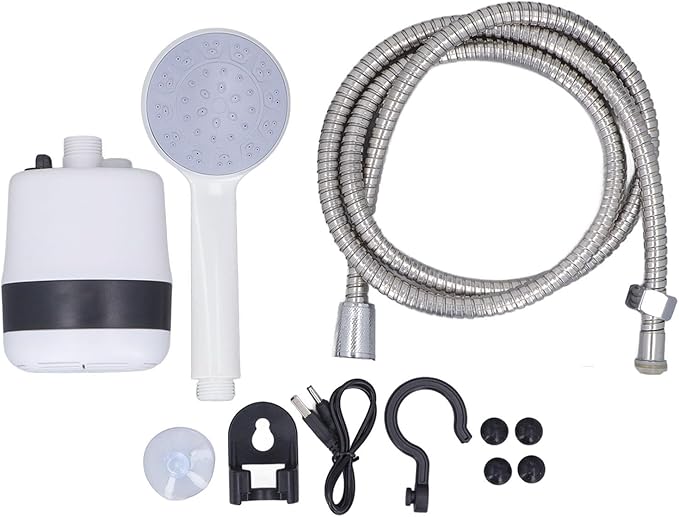 Brrnoo USB Rechargeable Portable Camping Shower with 4.9ft Hose Compact Handheld Electric Shower for Outdoor Use Ideal for Hiking Traveling and Pet Washing