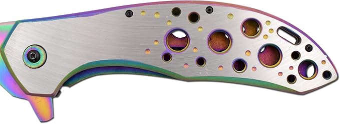 Snake Eye Tactical 12 Jumbo Huge Heavy Duty Ultra Smooth One Hand Opening Folding Pocket Knife Limited Edition Collectors Knife - Ideal for Recreational Work Hiking Camping (Rainbow)
