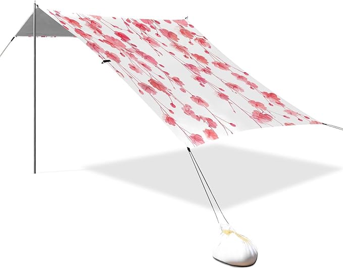 ALAZA Pink Cherry Blossom Flowers Beach Tent Sun Shelter UPF50+ Protection Beach Shade Canopy w/ 4 Sandbags for Outdoor Camping Fishing Backyard Fun Picnic 10x9 ft