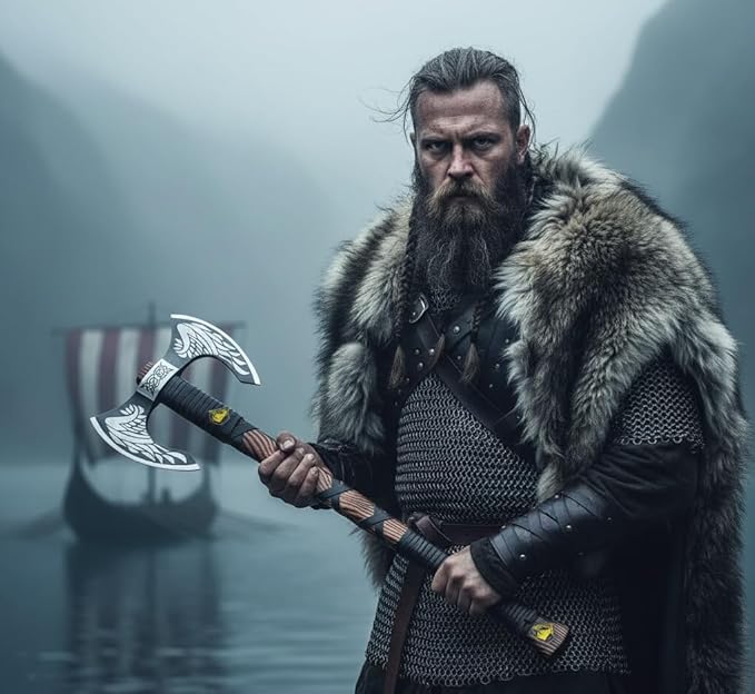 Custom Hand Forged Viking Axe – 5160 High Carbon Steel Bearded Hatchet Blade- Real Tomahawk Viking Style Personalized Gift for Him Camping &amp Display Ready