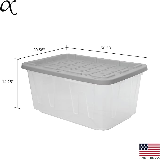 CX BLACK &amp YELLOW 27-Gallon Heavy Duty Clear Storage Bins with Lids Stackable Plastic Storage Bins with Weather-Resistant Design Home Organization 2 Pack (14.3H x 20.6W x 30.6D)