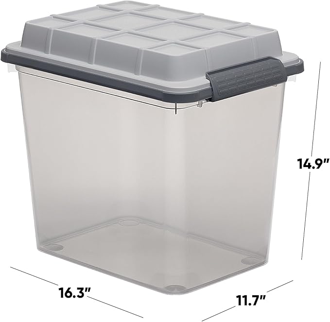 Curver Set of 2 Medium Latch PRO 29QT Heavy Duty Water Resistant Plastic Organization and Storage Box with Extra Capacity Latching Lid Transparent Grey