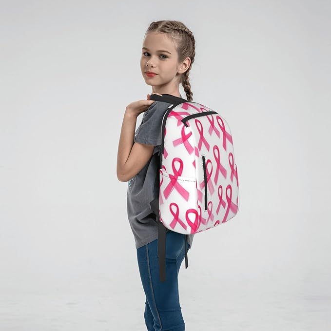 Pink Breast Cancer Ribbon Backpack Bookbag Outdoor Daypack with Adjustable Shoulder Straps Multipurpose Backpack