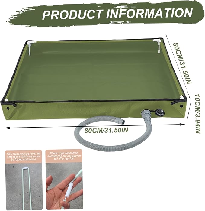 Portable Shower Pan 31.5x31.5x3.9 Inch Foldable Outdoor Shower Floor with Detachable Drain Pipe Ideal for Camping Garden Sand Toy Pet Car