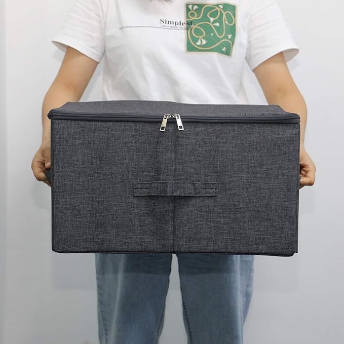iwill CREATE PRO Pack of 2 Fabric Folding Washable Clothes Storage Boxes with Zip Lid for Wardrobe Black Gray