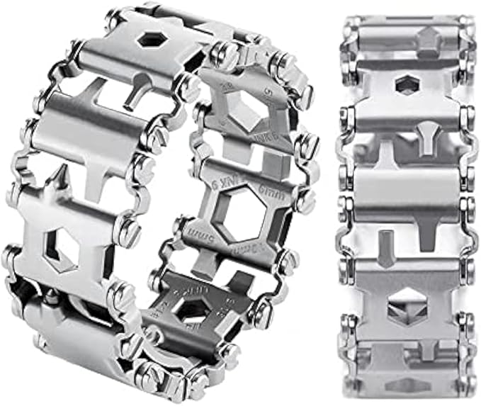 Multitool Bracelet 29 in 1 Tools Bracelet for Men and Women Stainless Steel Multi-Functional Tool Utility Wrist Survival Band for Sailing Travel Camping Hiking-Silver
