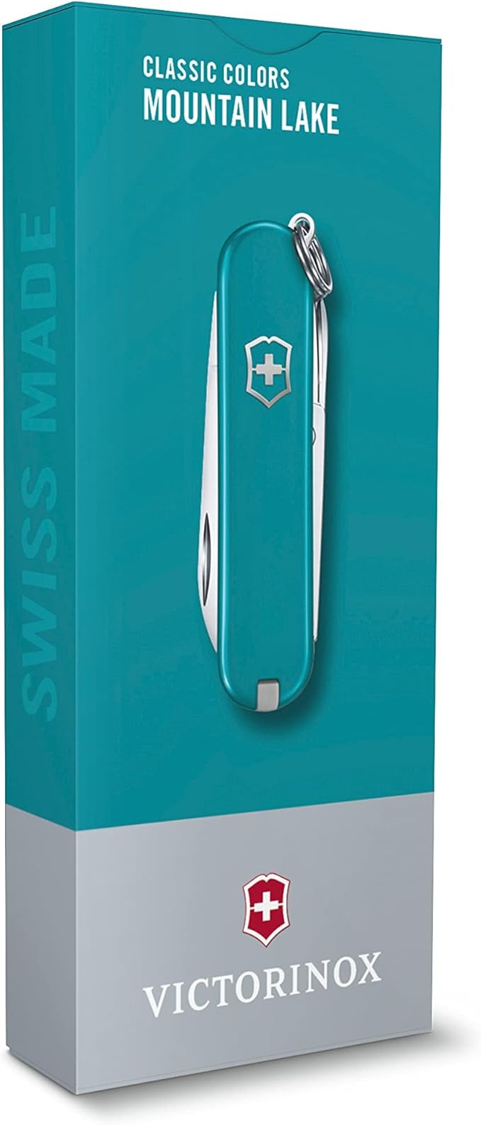 Victorinox Classic SD Swiss Army Knife Compact 7 Functions Swiss Made Pocket Knife with Small Blade Screwdriver and Key Ring - Mountain Lake (Torqouise)
