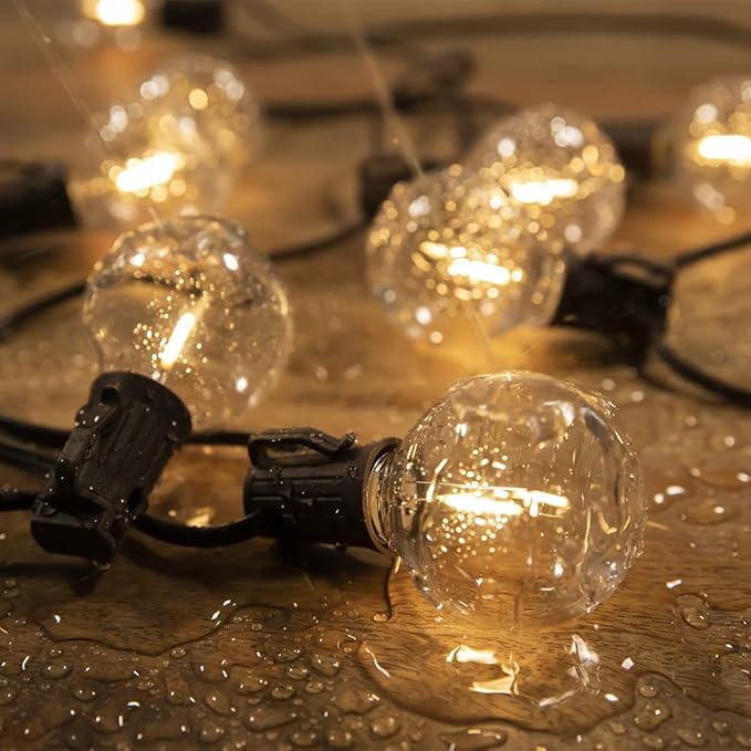 Solar Outdoor String Lights 15FT G50 Patio Lights String Waterproof with 10 Warm White LED Shatterproof Bulbs Perfect for Garden Backyard Pergola Party Cafe Camping Decoration (15FT)