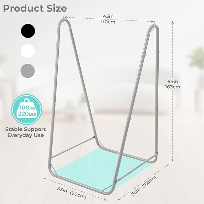 Hammock Stand for Multiple Hammock Heavy-Duty Steel Hanging Chair Stand for Indoor &amp Outdoor Solid Support &amp Stable Base 220 lbs Capacity Easy Assembly U-Shaped Stand Only - Gray